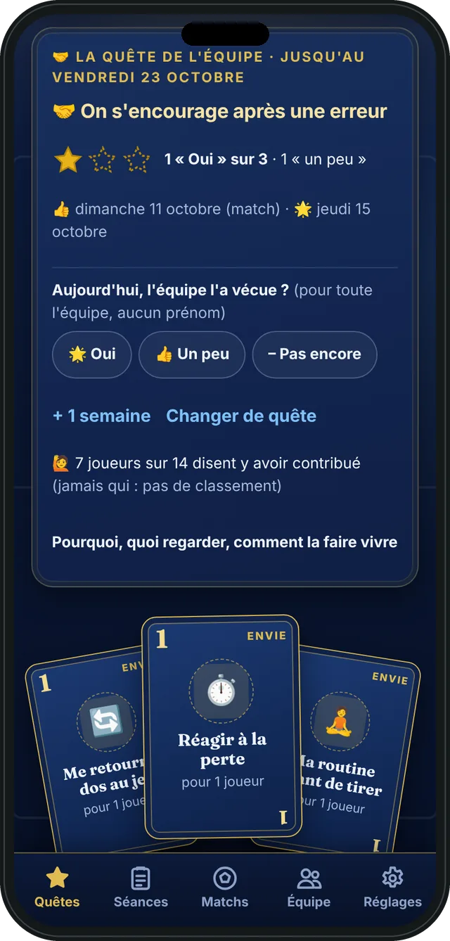 La quête de l'équipe : On s'encourage après une erreur, avec la jauge de trois étoiles