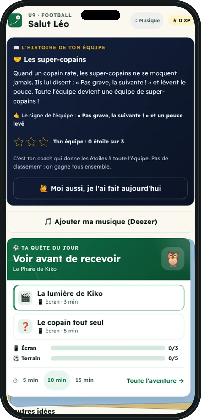 Côté joueur : l'histoire de l'équipe et la jauge des trois étoiles